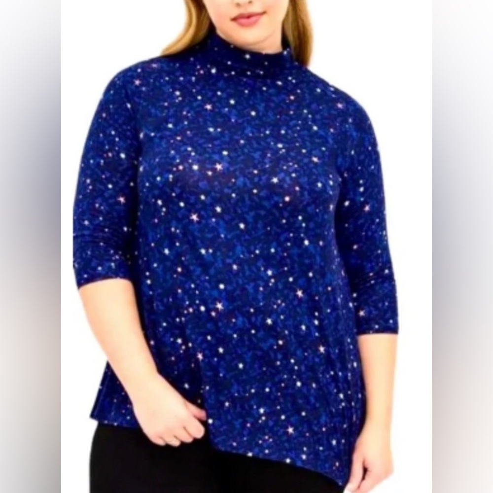 MAKE OFFER! Twinkle, Twinkle, You’re A Star! Dark Blue Star Print Mock-neck Top